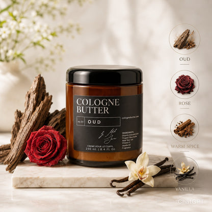 OUD - Luxury Fragrance Body Butter – Oud, Rose & Warm Spice Scent Moisturizing Skin Butter | Cologne Butter