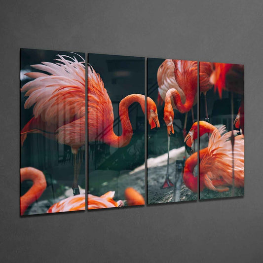 Flamingos 4 Pieces Mega Glass Wall Art (59"x36")