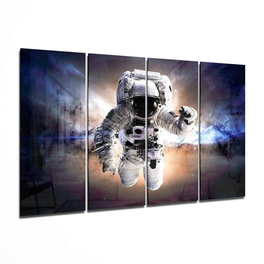 Astronaut Floating In Violet Nebula 4 Pieces Mega Glass Wall Art