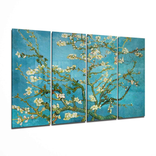 Turquoise Green Sakura Blossom Branches 4 Pieces Mega Glass Wall Art