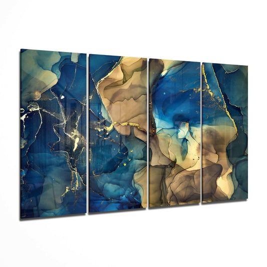 Blue Gold Tan Marble Glass Wall Art - Shaketea