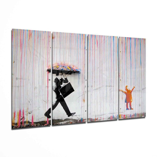 Street Stencil Art 4 Pieces Mega Glass Wall Art (59"x36")