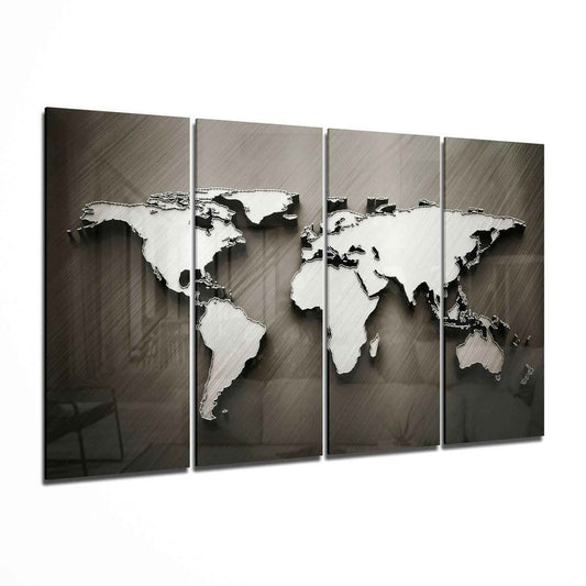 Embossed 3D World Map Bronze Glass Wall Art