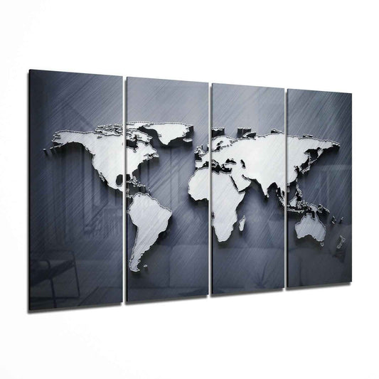 Embossed 3D World Map Blue Glass Wall Art