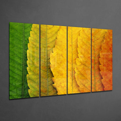 Green to Amber Gradient Leaves 4 Pieces Mega Glass Wall Art