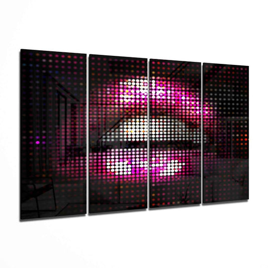 Pink LED Dot Matrix Lips 4 Pieces Mega Glass Wall Art