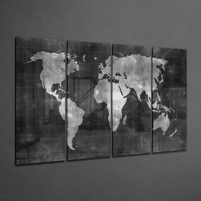 Chalkboard Silver World Map Glass Wall Art