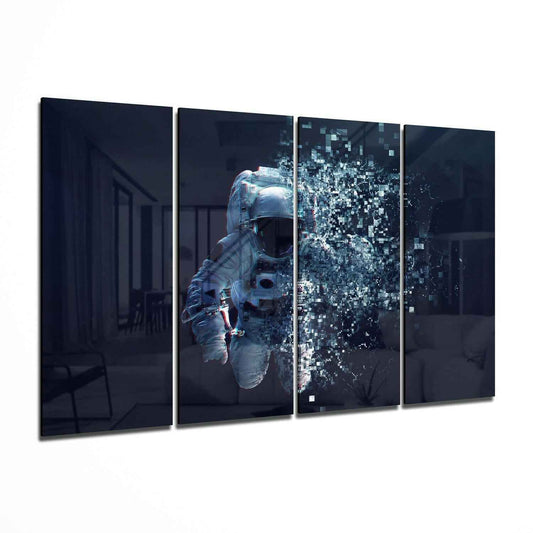 Pixel Dissolving Astronaut 4 Pieces Mega Glass Wall Art