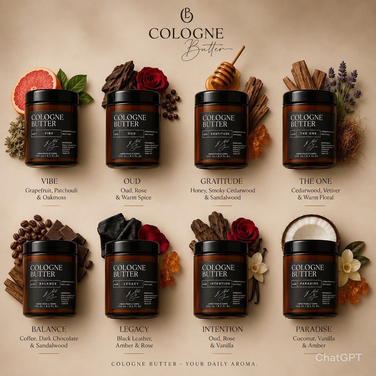 FULL Size Cologne Butter – Scented Moisturizing Skin Butter for men (8 Signature Scents)