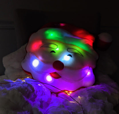 Tache Squishy Light Up Cute Christmas Cheery Santa Microbead LED Throw Pillow