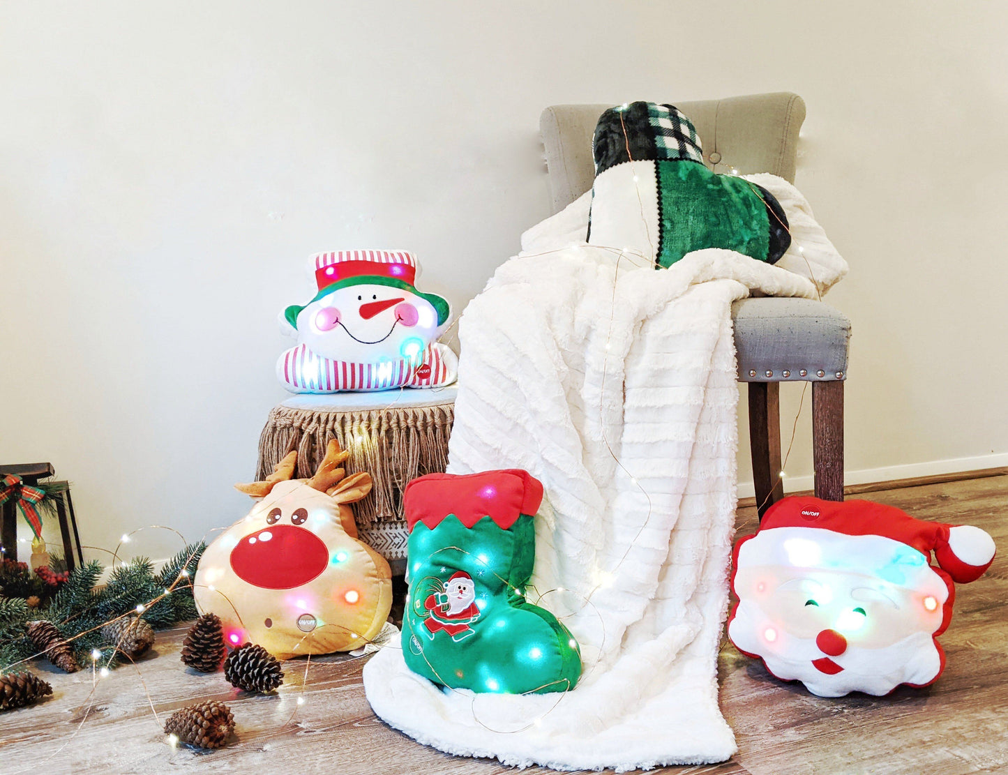 Tache Squishy Light Up Cute Christmas Cheery Santa Microbead LED Throw Pillow