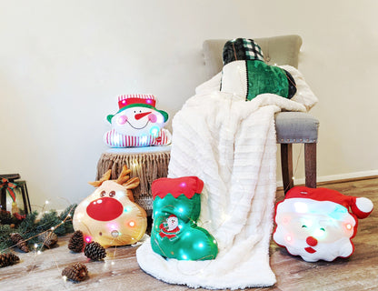 Tache Squishy Light Up Cute Christmas Cheery Santa Microbead LED Throw Pillow