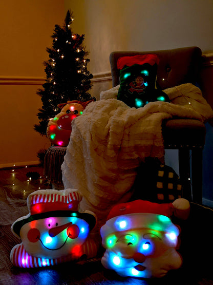 Tache Squishy Light Up Cute Christmas Cheery Santa Microbead LED Throw Pillow