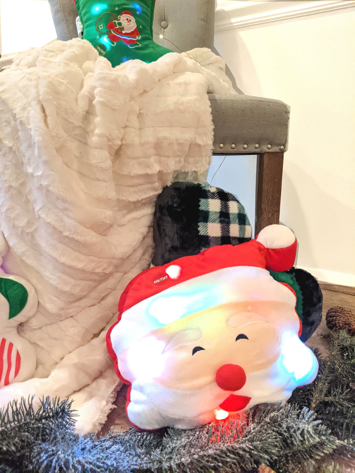 Tache Squishy Light Up Cute Christmas Cheery Santa Microbead LED Throw Pillow