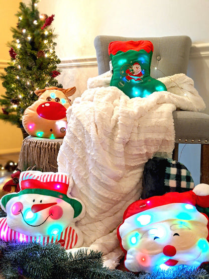 Tache Squishy Light Up Cute Christmas Cheery Santa Microbead LED Throw Pillow