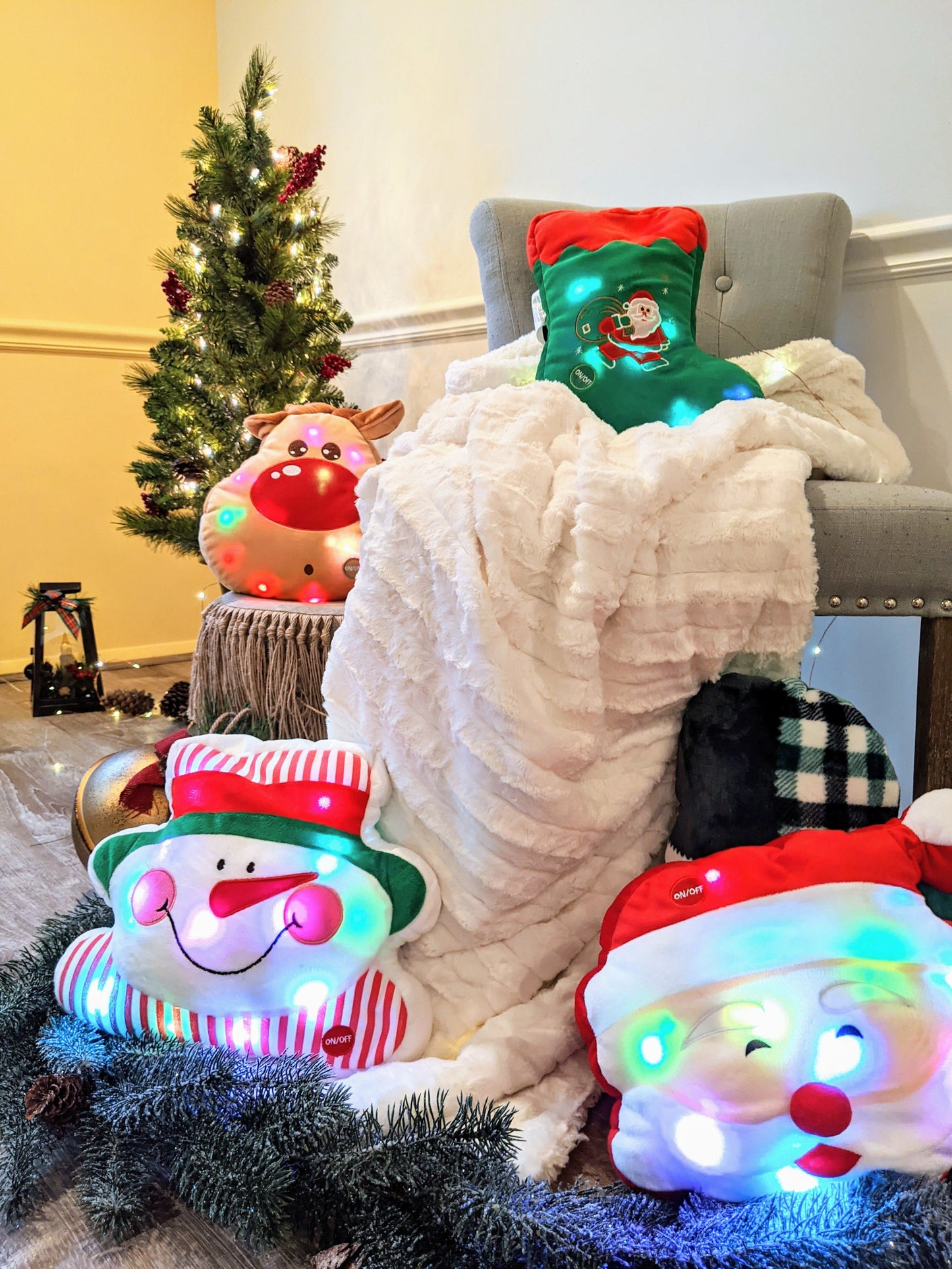 Tache Squishy Light Up Cute Christmas Cheery Santa Microbead LED Throw Pillow