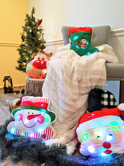 Tache Squishy Light Up Cute Christmas Cheery Santa Microbead LED Throw Pillow