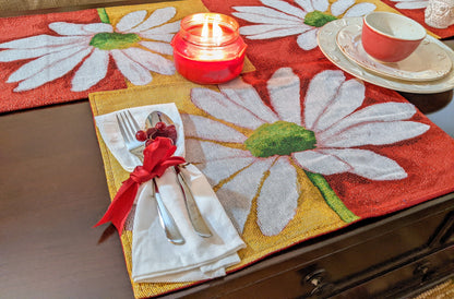 Tache Daisy Loves Me Not Floral Red & Yellow Tapestry Placemat Set (9046)