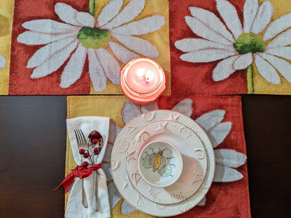 Tache Daisy Loves Me Not Floral Red & Yellow Tapestry Placemat Set (9046)