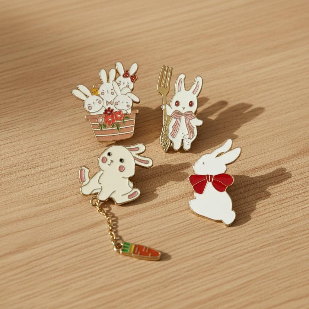 Kawaii Bunny Enamel Pin Set of 4 – Hard Enamel Lapel Pins