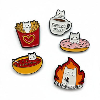 Kawaii Cat Enamel Pin Set – 5 Funny Hard Enamel Lapel Pins
