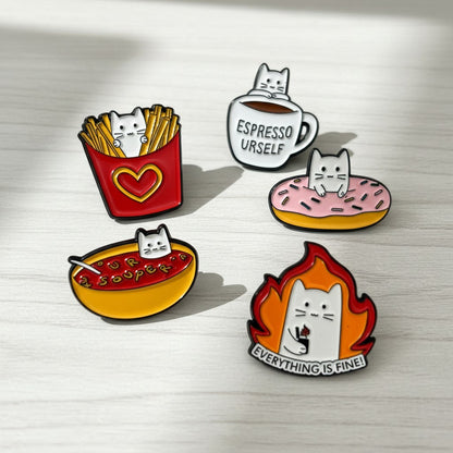 Kawaii Cat Enamel Pin Set – 5 Funny Hard Enamel Lapel Pins