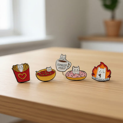 Kawaii Cat Enamel Pin Set – 5 Funny Hard Enamel Lapel Pins