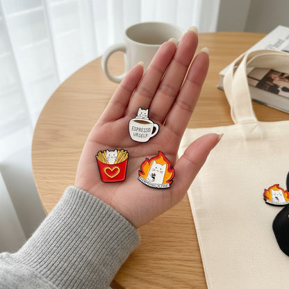 Kawaii Cat Enamel Pin Set – 5 Funny Hard Enamel Lapel Pins