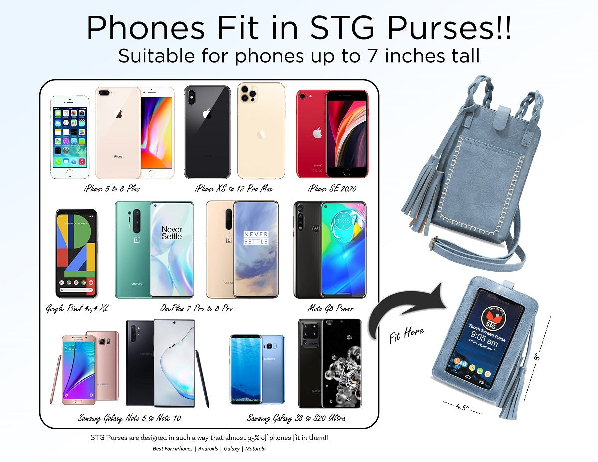 Free Spirit Crossbody Phone Purse Vegan Leather Fits 7 Inches Touch Screen Window