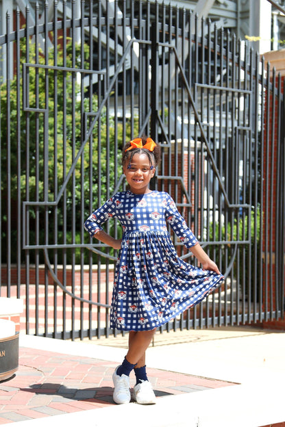 Auburn Plaid Aubie 3/4 Sleeve Pocket Twirl Dress