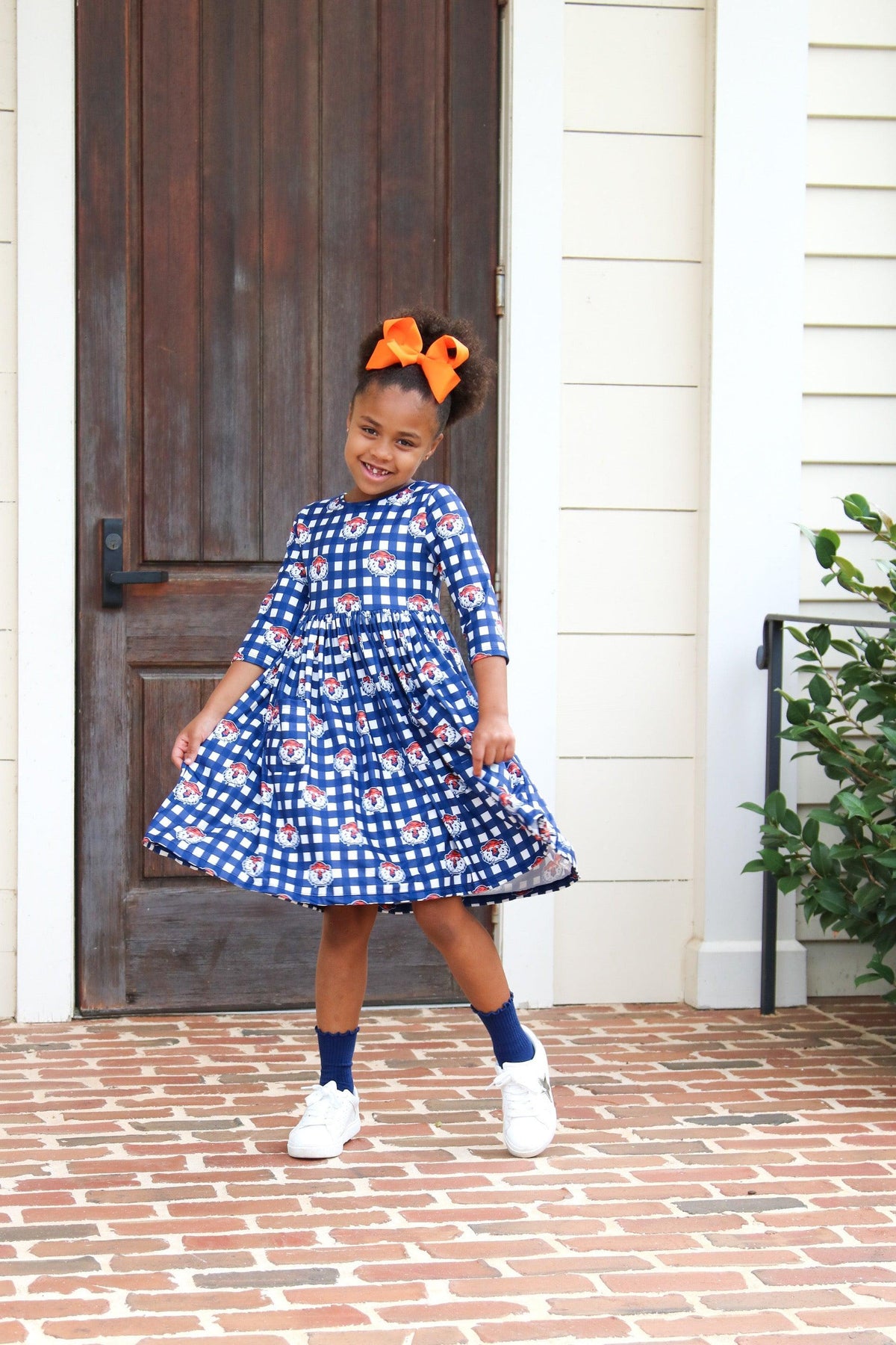 Auburn Plaid Aubie 3/4 Sleeve Pocket Twirl Dress