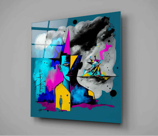 Cubist Sailboat Dreamscape Glass Wall Art