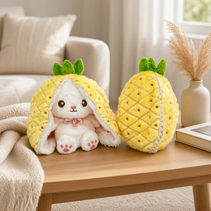 Reversible Strawberry Bunny Plush Toy Soft Polyester Stuffed Animal for Kids Hide and Seek Transforming Toy