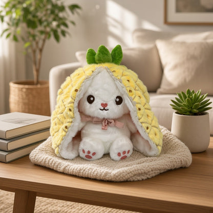 Reversible Strawberry Bunny Plush Toy Soft Polyester Stuffed Animal for Kids Hide and Seek Transforming Toy