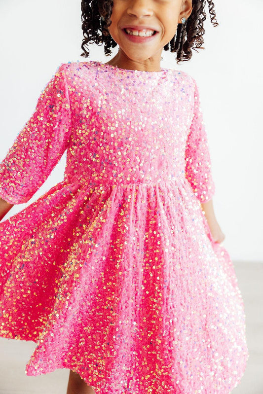 Pink Velvet Sequin Dress - Shaketea