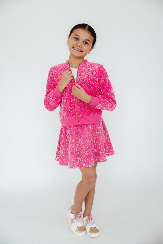 Pink Velvet Sequin Twirl Skort - Shaketea