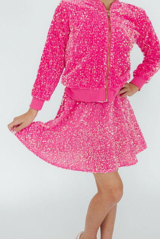 Pink Velvet Sequin Twirl Skort - Shaketea