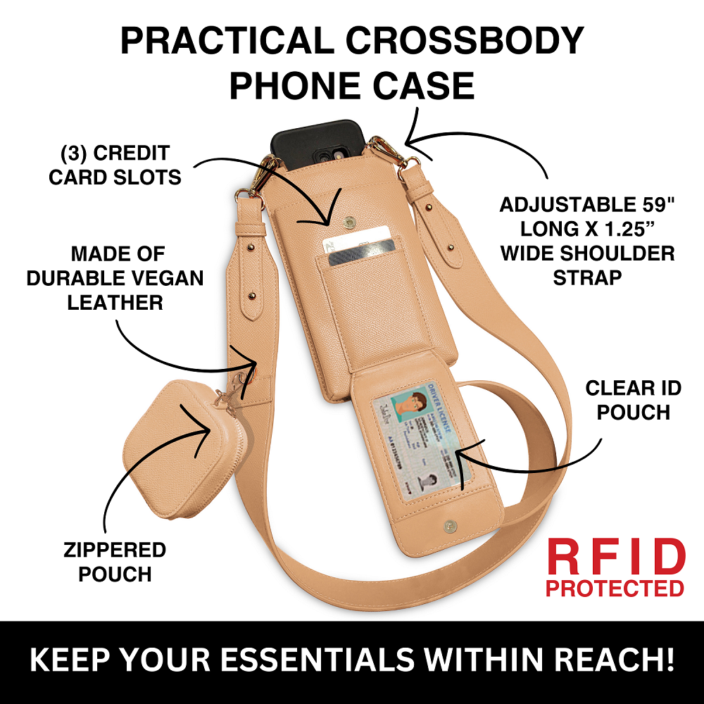 Boca RFID Crossbody Phone Purse Vegan Leather Fits 7 Inches Touch Screen