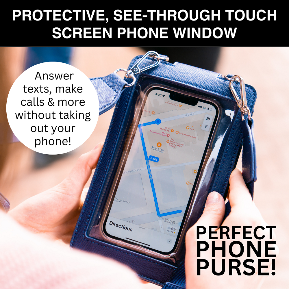 Boca RFID Crossbody Phone Purse Vegan Leather Fits 7 Inches Touch Screen