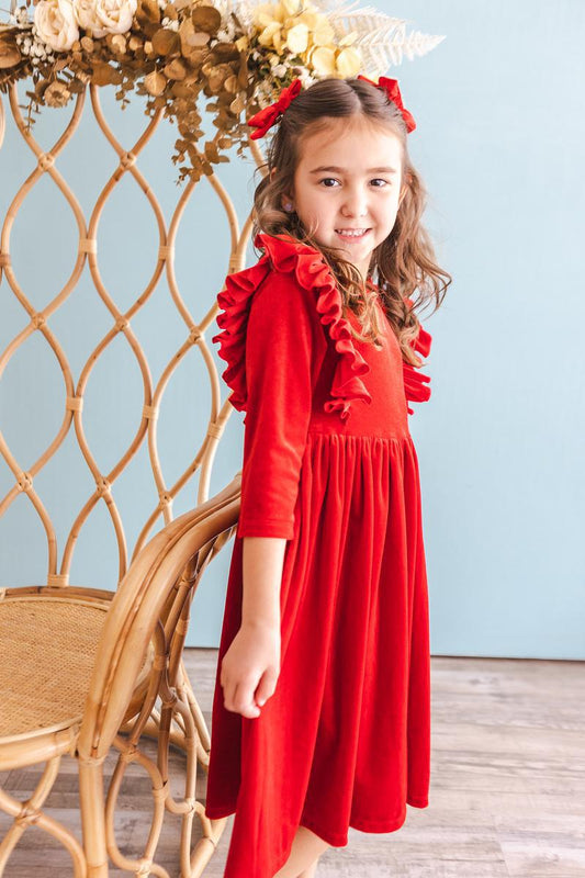 Red Velvet Ruffle Twirl Dress - Shaketea