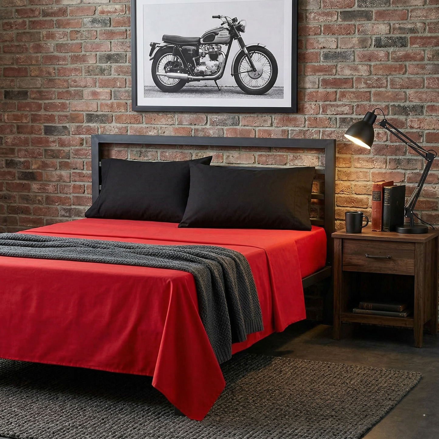 Tache 100% Cotton Vibrant Red & Black 4-Piece Sheet Set (BS4PC-BR)