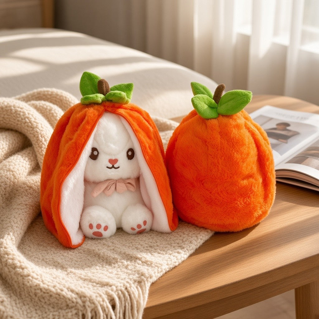 Reversible Strawberry Bunny Plush Toy Soft Polyester Stuffed Animal for Kids Hide and Seek Transforming Toy