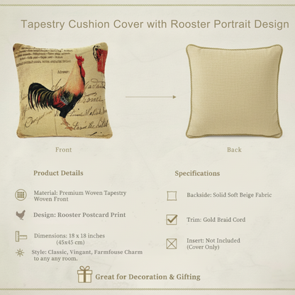 Tache Rooster Postcard European Farmhouse Cottage Vintage Tapestry Woven Throw Pillow Cover (15051)