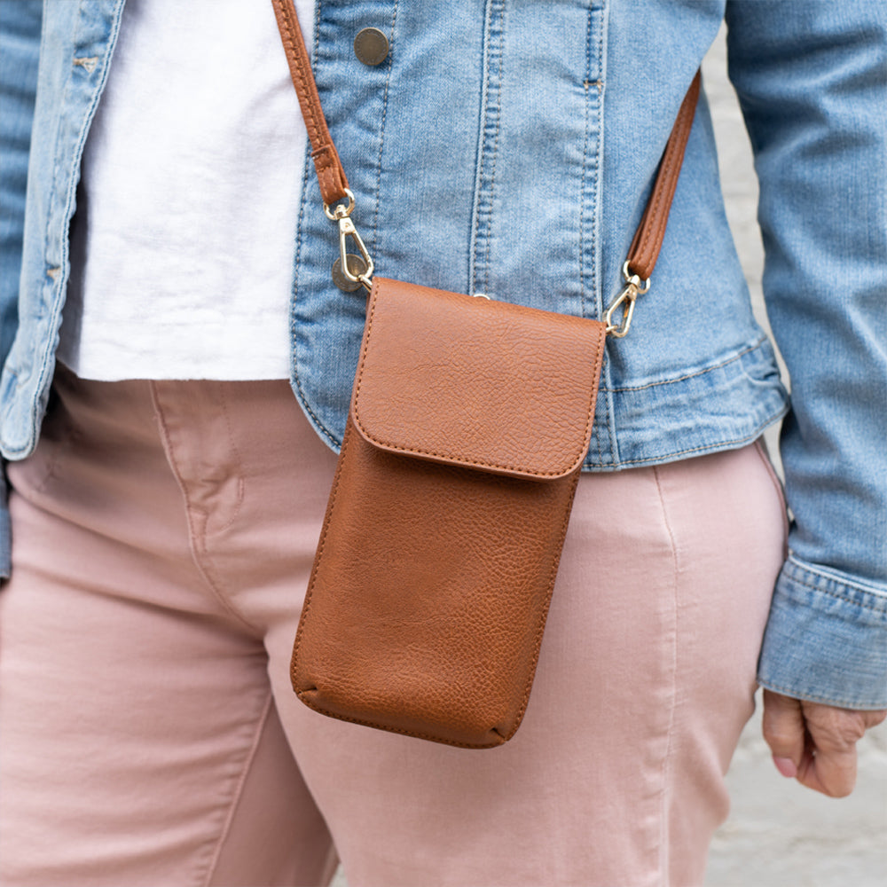 Swing Along Touch Screen Purse Vegan Leather Compact Adjustable Strap