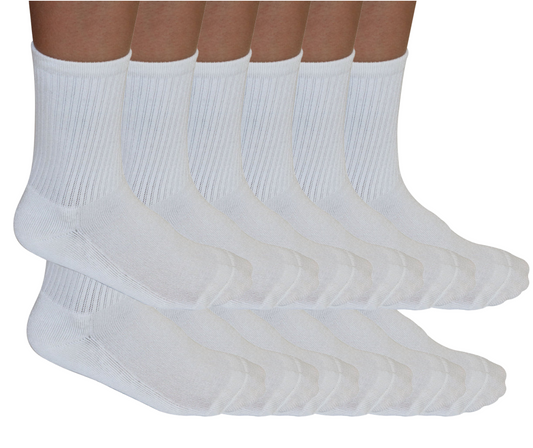 3/4 Crew Athletic Bamboo Viscose Socks Unisex White Color - 12-pack - Shaketea