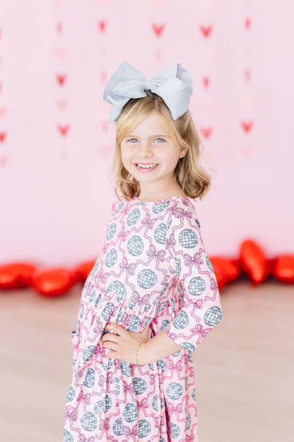 SALE Disco Bows 3/4 Sleeve Pocket Twirl Dress