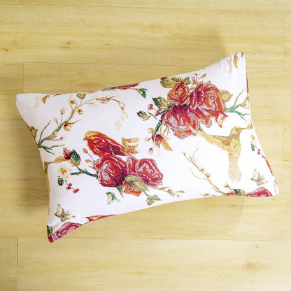Tache Floral Hummingbirds Burgundy White Vintage Rose Garden Reversible Duvet Cover (SD-7676)