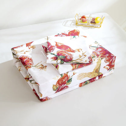 Tache Floral Hummingbirds Burgundy White Vintage Rose Garden Reversible Duvet Cover (SD-7676)