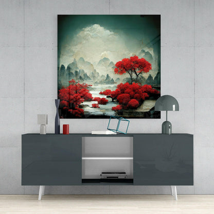 Red Forest Glass Wall Art  || Designer Collection