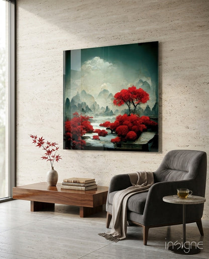 Red Forest Glass Wall Art  || Designer Collection